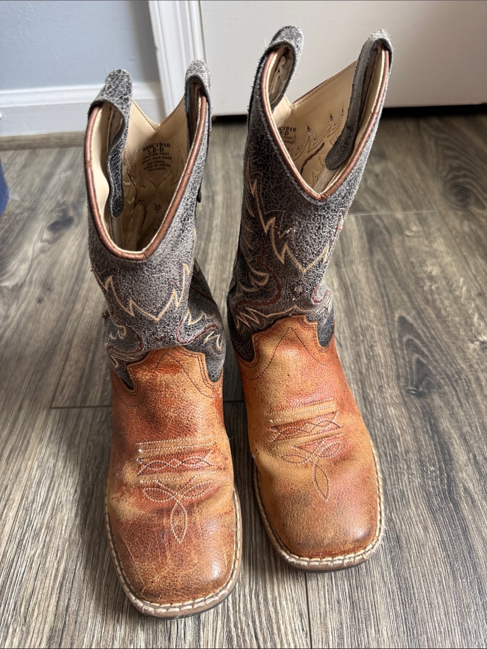 Kids Brown and Gray Western Cowboy Boots - Stylish Ranch Footwear